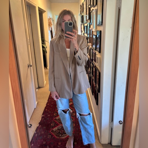 Zara Oversized Tan Single Button Blazer Suit Jacket - Picture 8 of 12